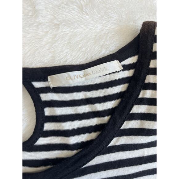 Olive Des Olive Black Ivory Stripe Short Sleeve Tulle Bottom Dress Medium - Picture 3 of 10